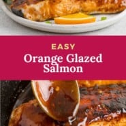 Salmon, text overlay reads "easy orange glazed salmon."