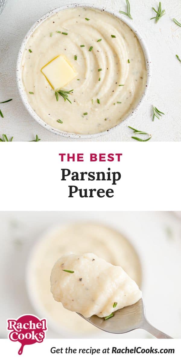 White puree, text overlay reads "the best parsnip puree."