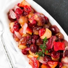 Cranberry sauce with roasted grapes and shallots.