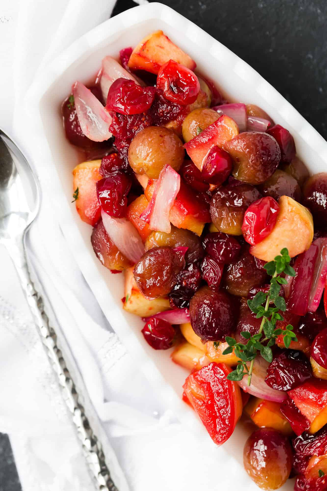 Cranberry sauce with grapes and shallots.