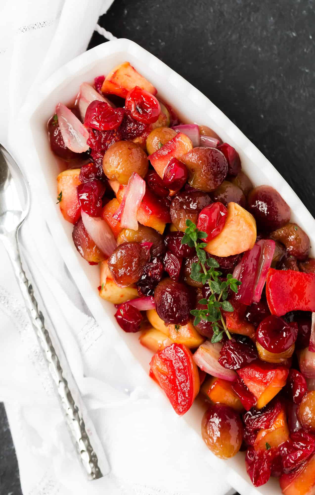 Cranberry sauce with roasted grapes and shallots.