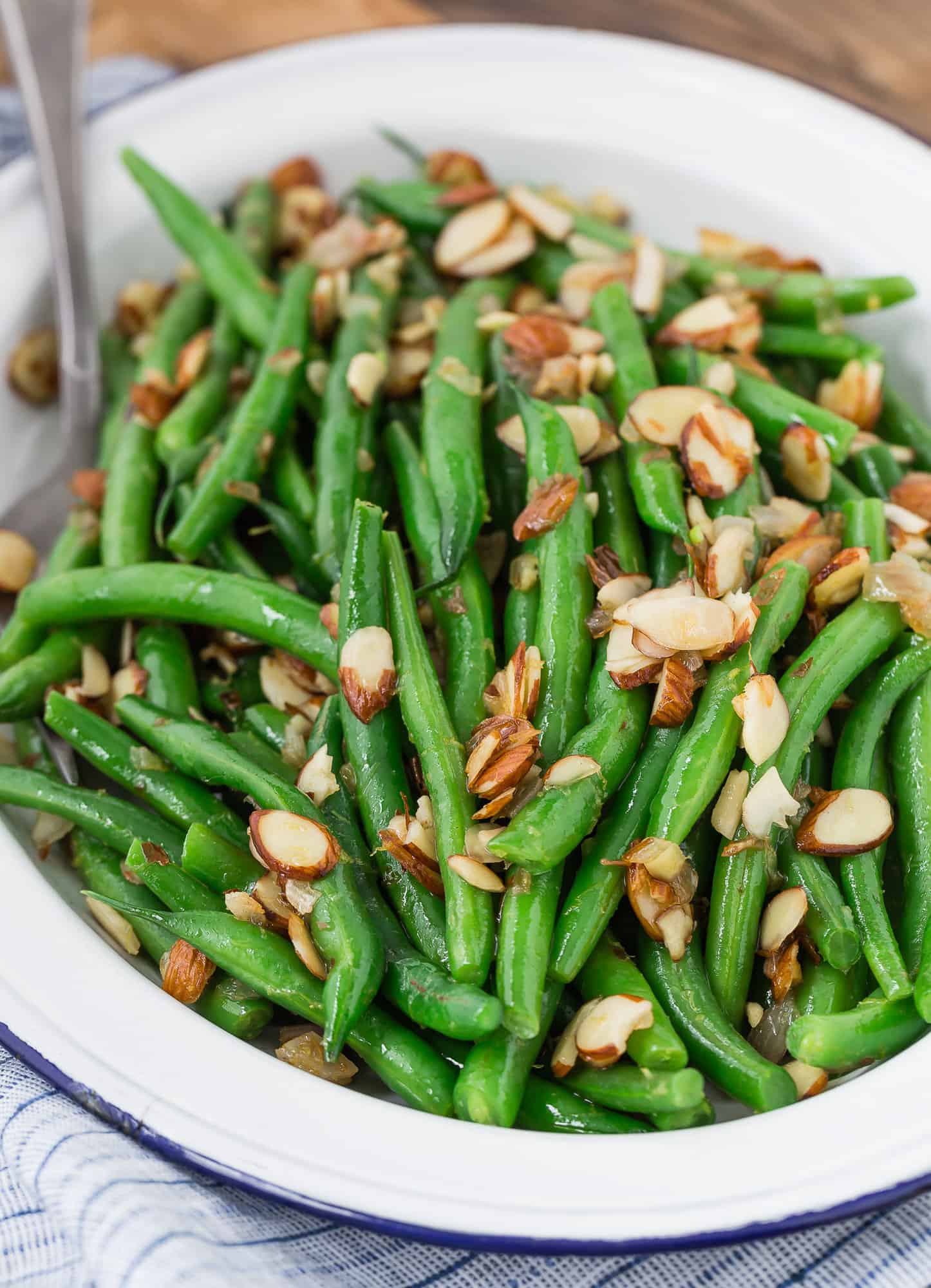 Green beans with shallots, lemon zest, almonds.