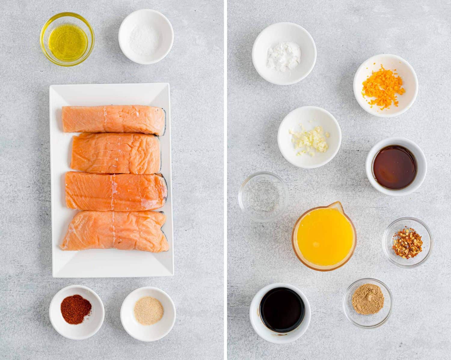 Orange glazed salmon ingredients.