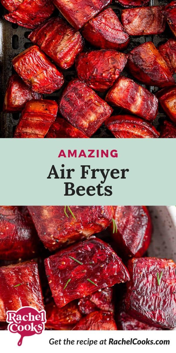 Beets, text overlay reads "amazing air fryer beets."
