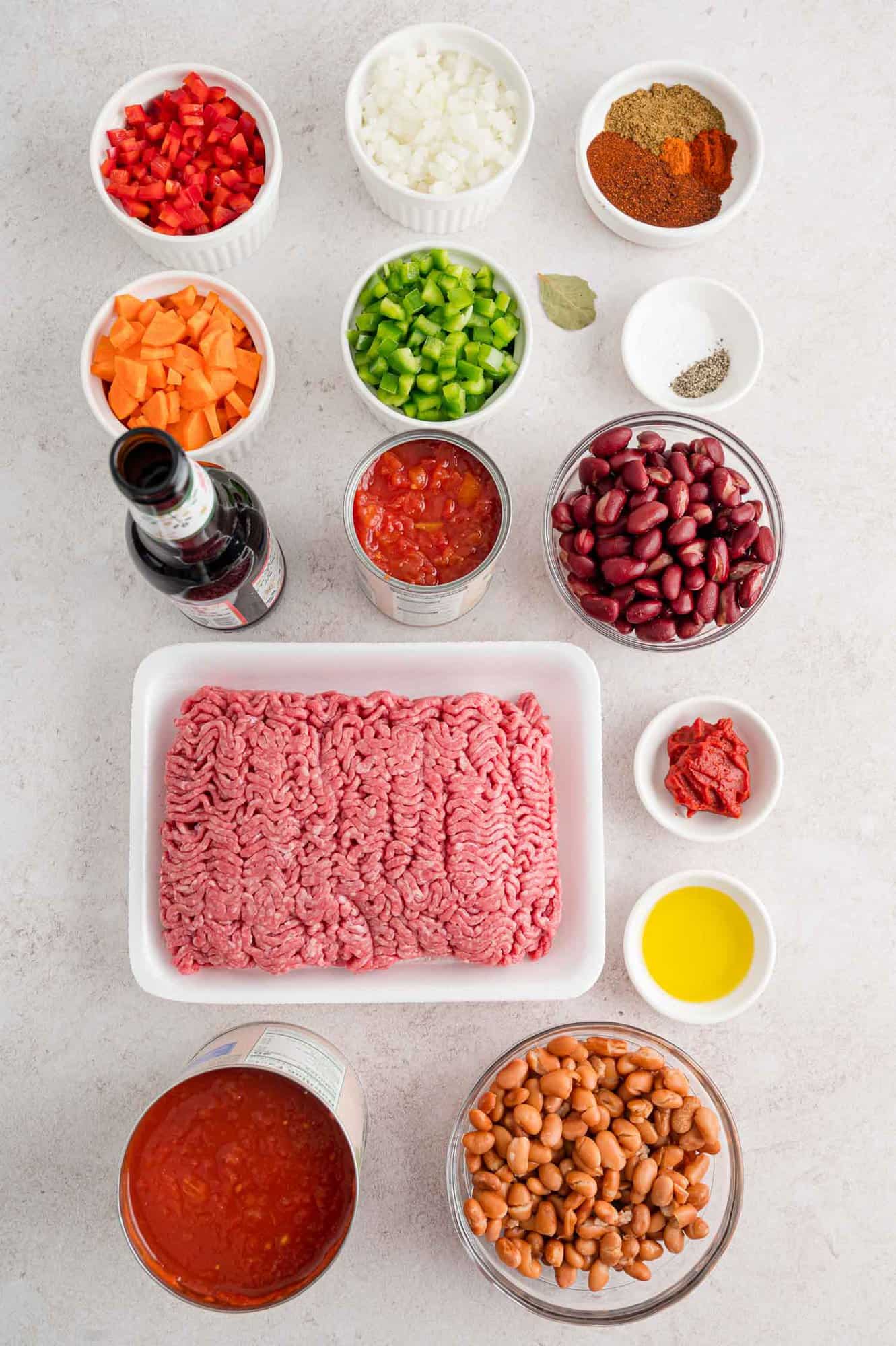 Overhead view of ingredients needed for recipe.