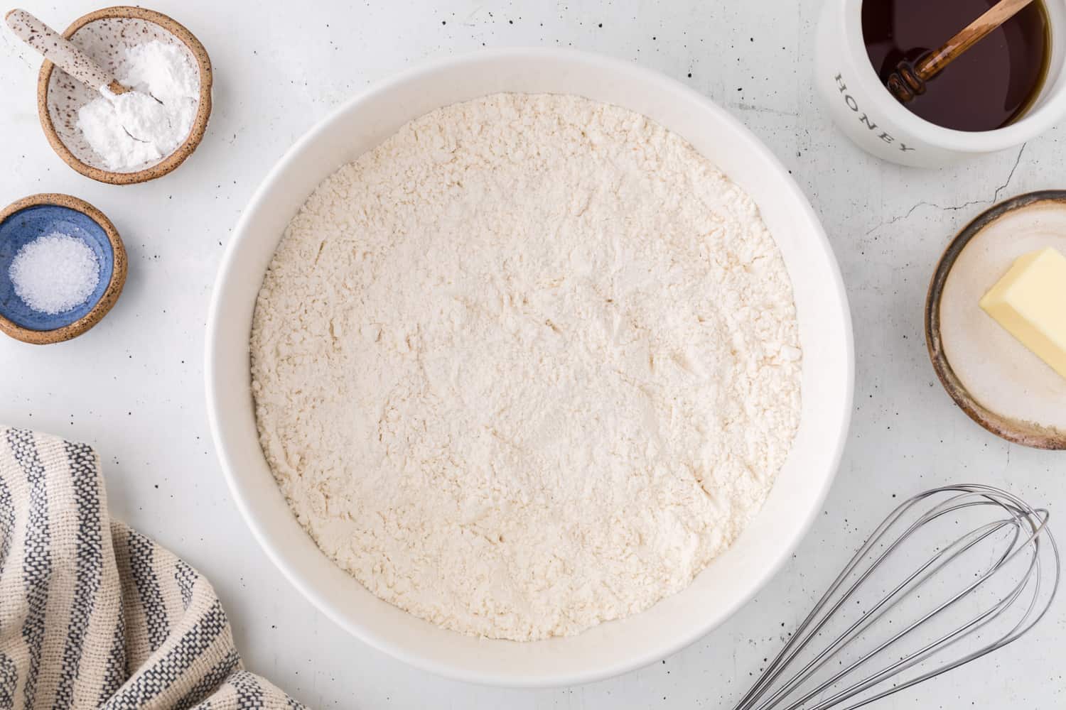 Dry ingredients in a mixing bowl.