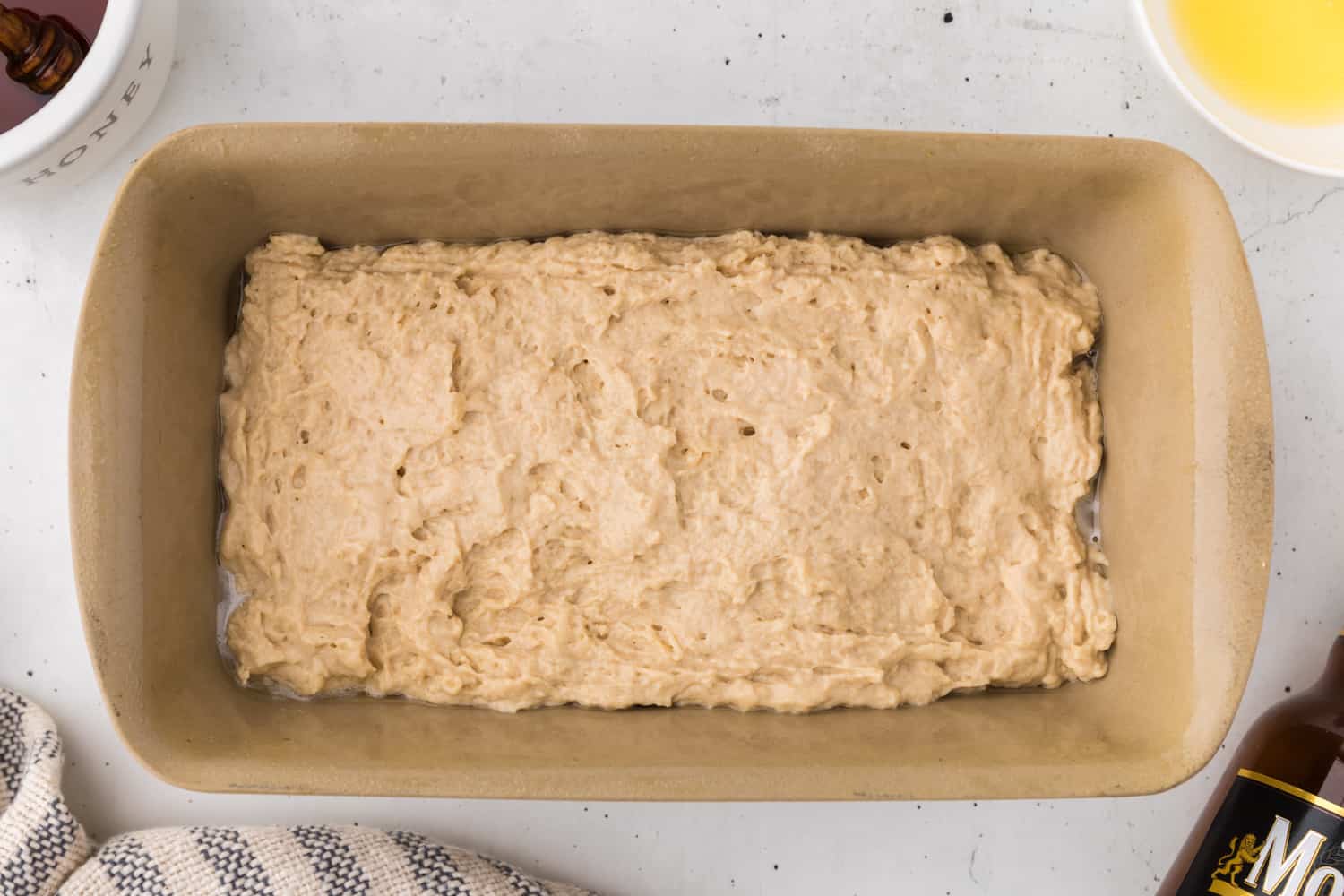 Batter in loaf pan.