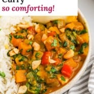 Curry, text overlay reads "butternut squash curry - so comforting!"