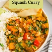 Curry, text overlay reads "irresistible butternut squash curry."