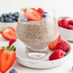 Chia seed pudding topped with fresh berries.