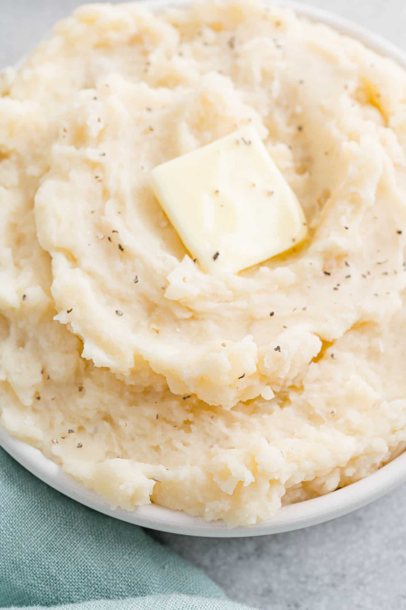Close up of mashed potatoes.