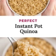 Quinoa, text overlay reads "perfect instant pot quinoa."