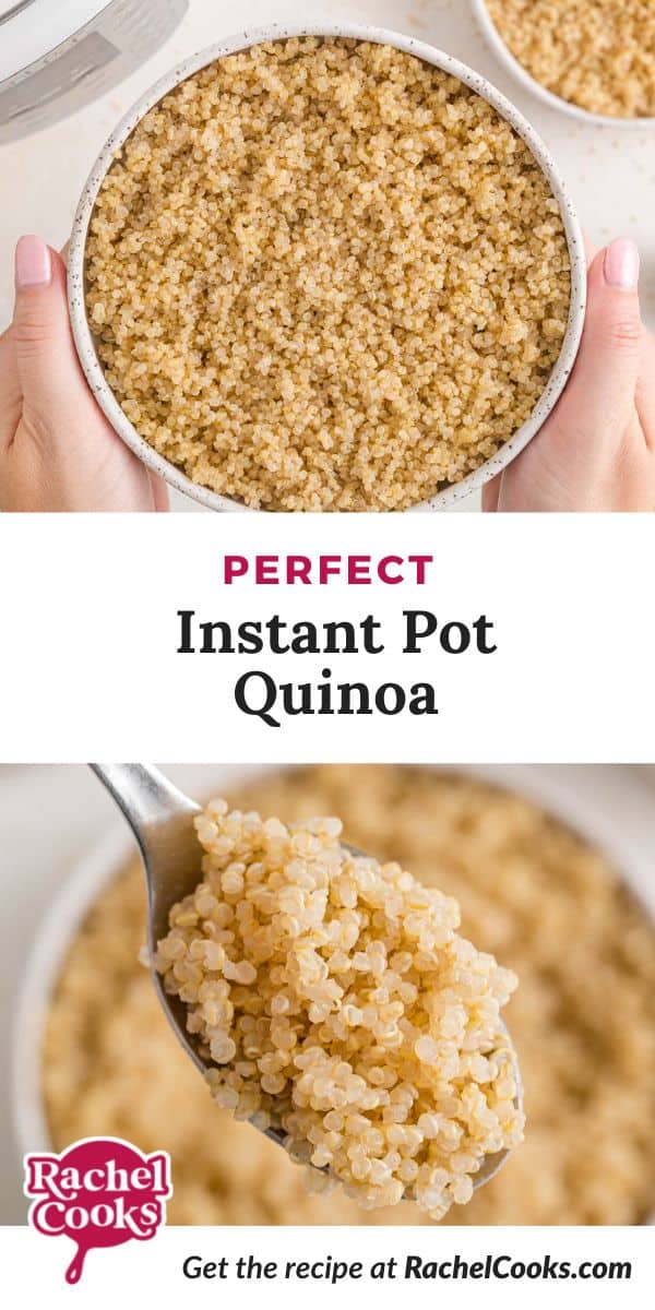 Quinoa, text overlay reads "perfect instant pot quinoa."