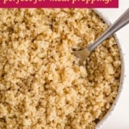 Quinoa, text overlay reads "instant pot quinoa - perfect for meal prepping."