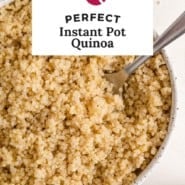 Quinoa, text overlay reads "perfect instant pot quinoa."