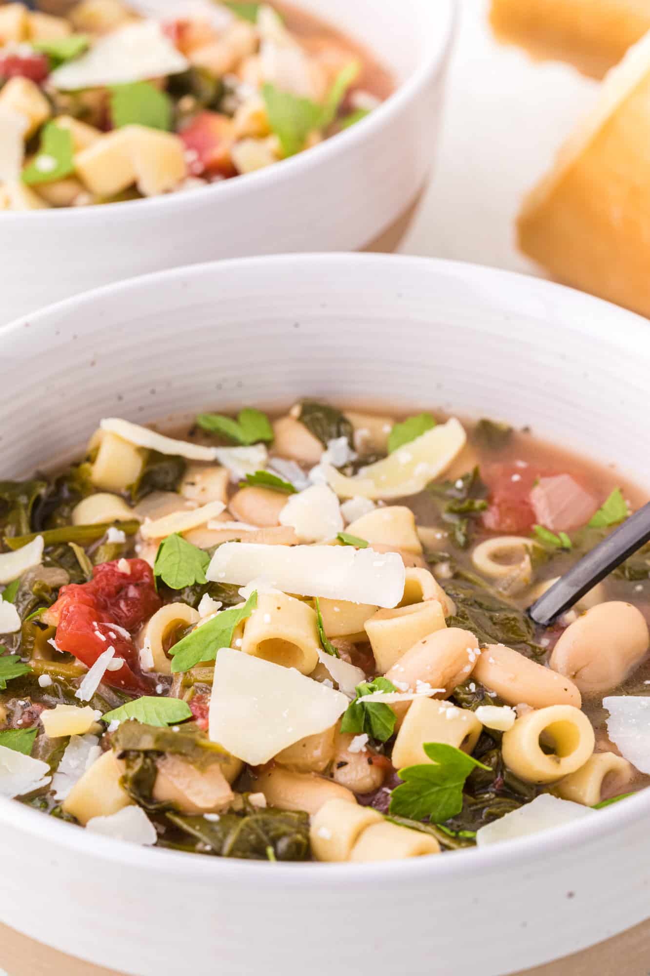 Close up of soup in a bowl.