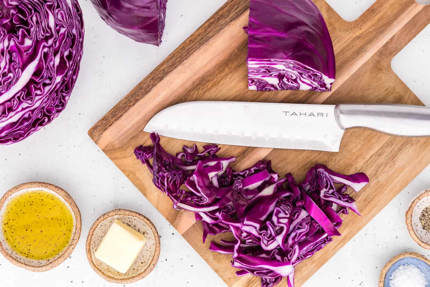 Cabbage being cut.