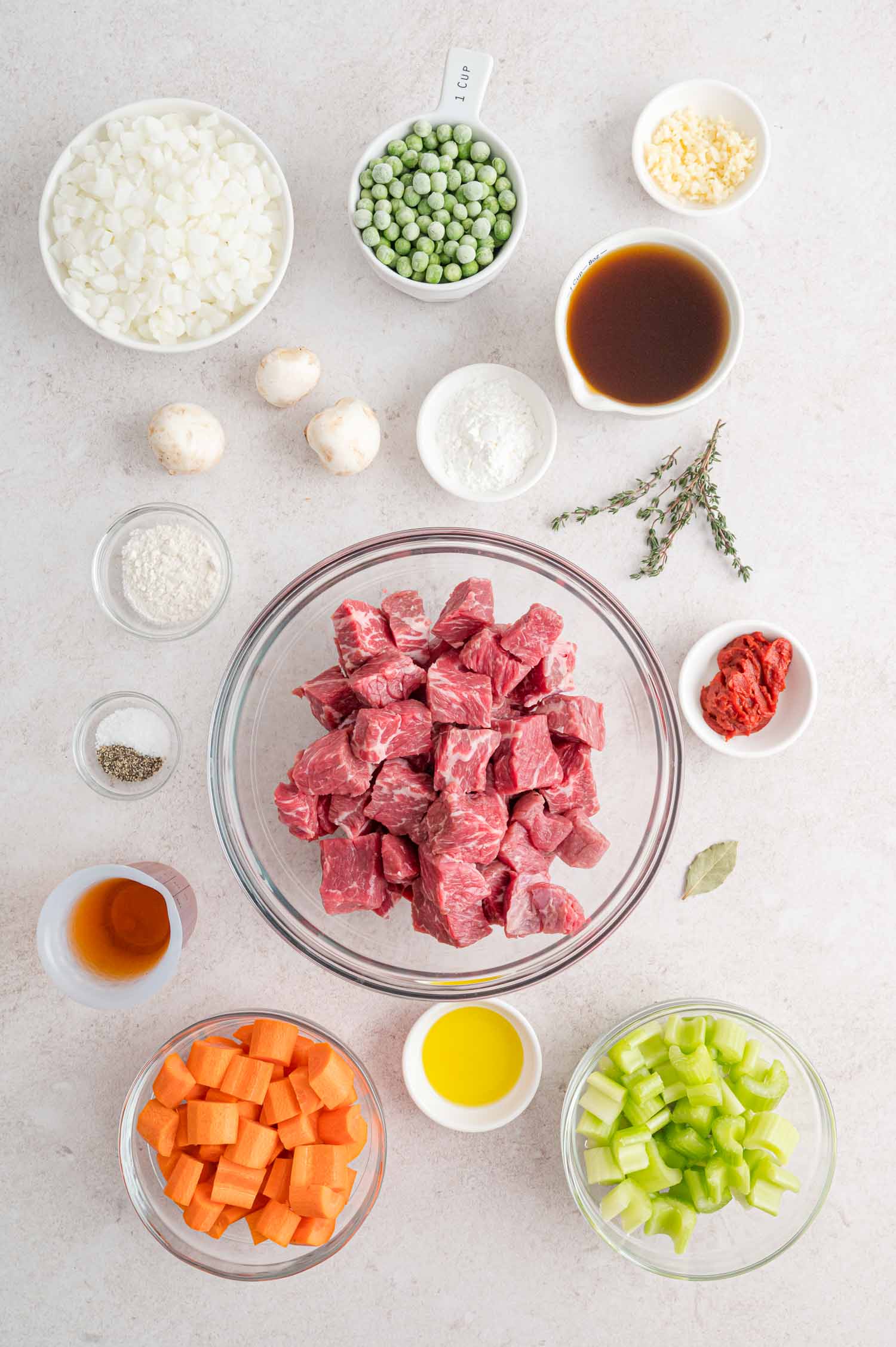 Ingredients needed for recipe, in separate bowls.