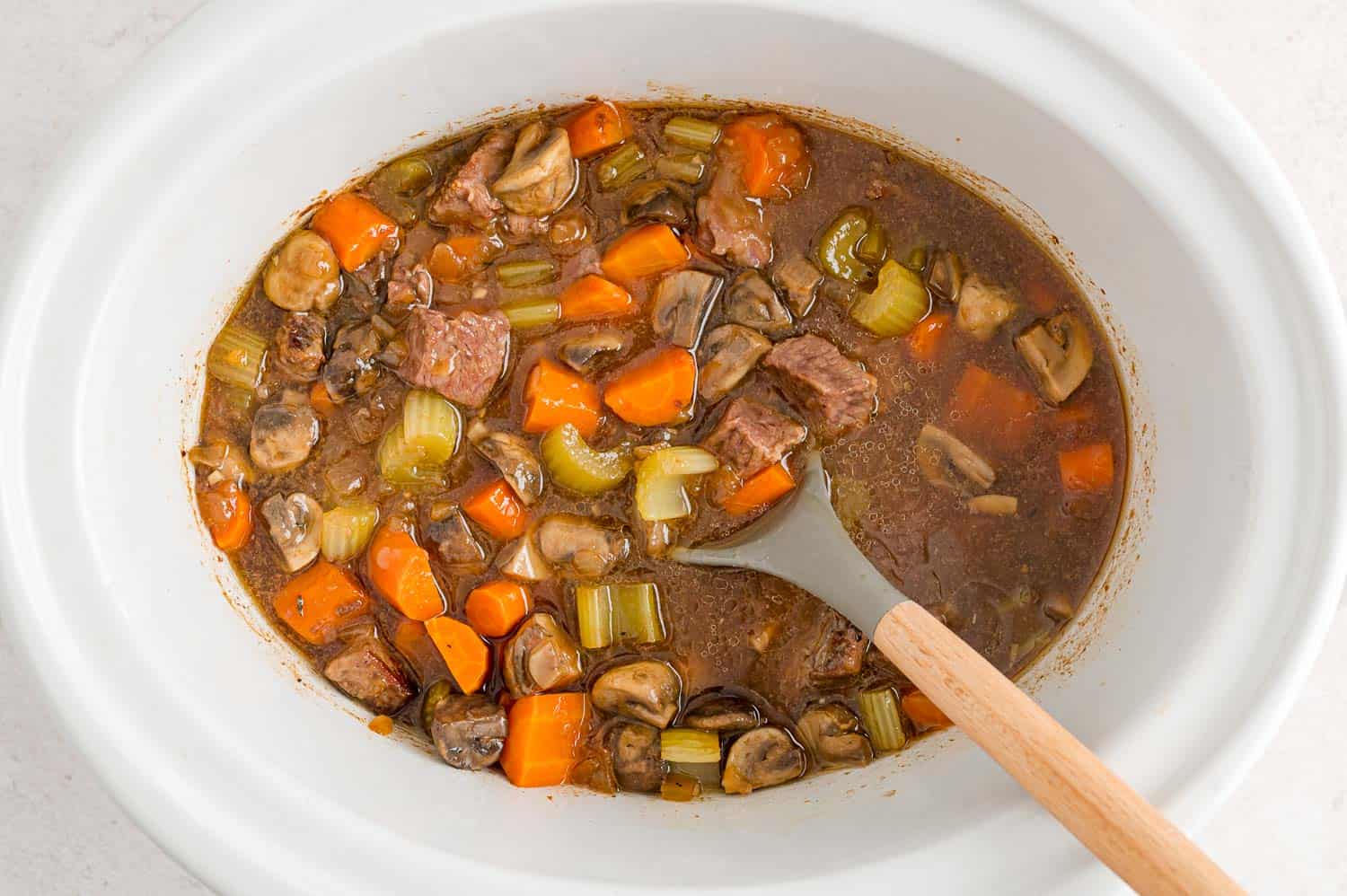 Beef stew in a crockpot.