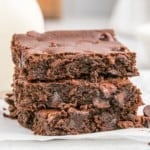 Three black bean brownies stacked up.