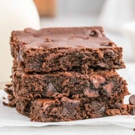Three black bean brownies stacked up.