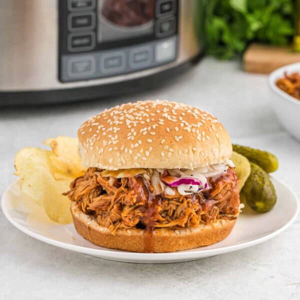 Crockpot bbq chicken on a bun.