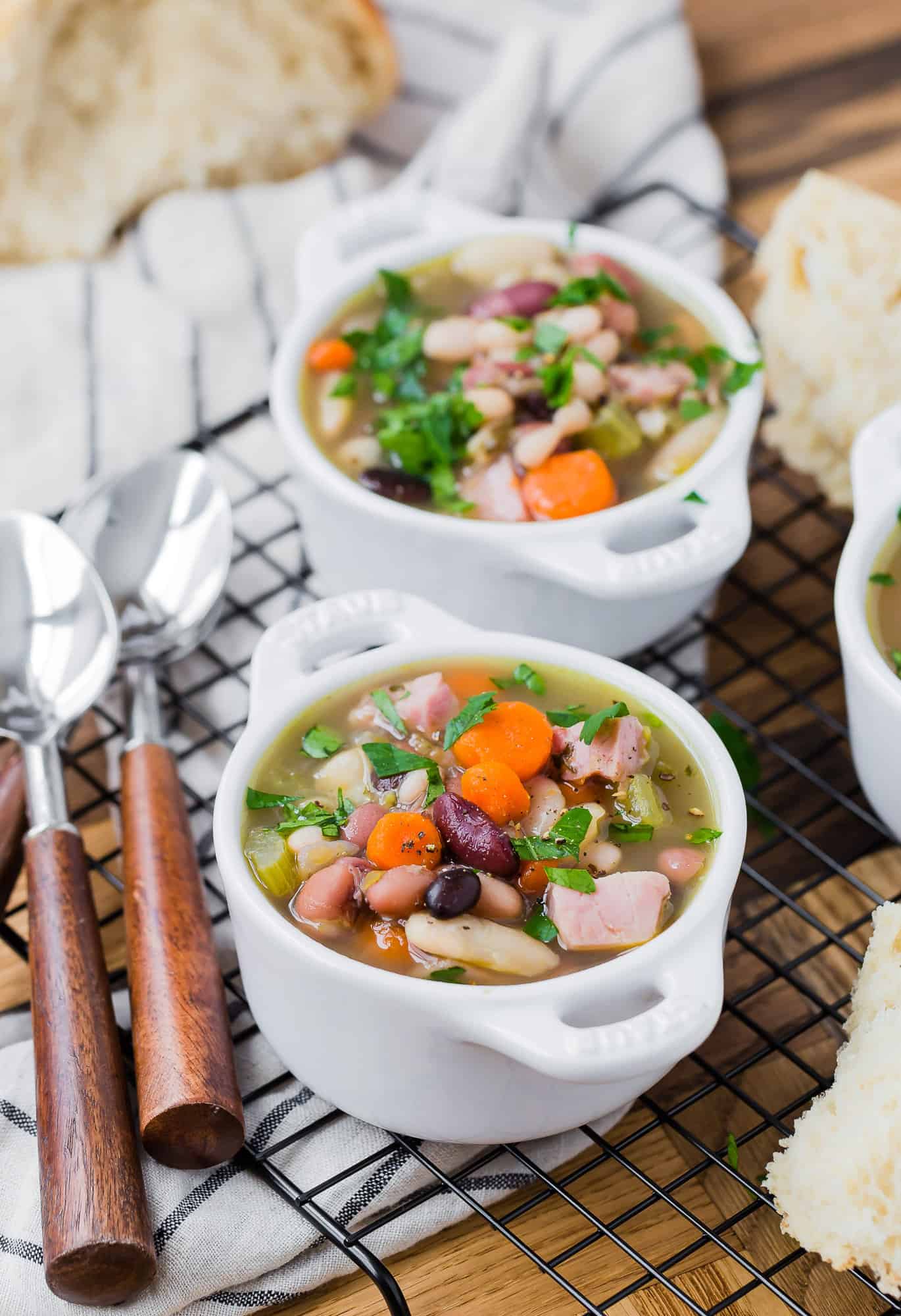 Bean soup with ham and vegetables.