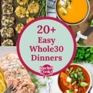 Multiple images, text reads 20+ easy whole30 dinners"