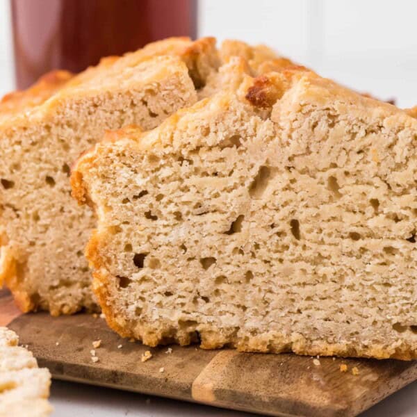 Sliced beer bread, showing texture.
