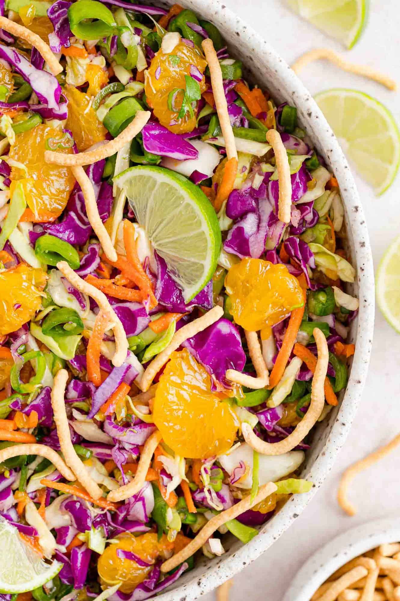 Cabbage salad with mandarin oranges and lime.