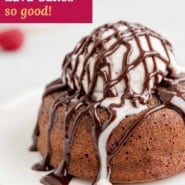 Chocolate cake, text overlay reads "chocolate lava cakes - so good."