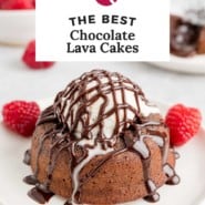 Chocolate cake, text overlay reads "the best chocolate lava cakes."