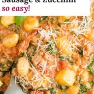 Gnocchi, text reads "one pan gnocchi with sausage & zucchini - so easy!"