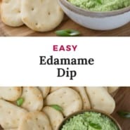 Dip, text overlay reads "easy edamame dip."