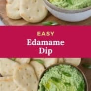 Dip, text overlay reads "easy edamame dip."