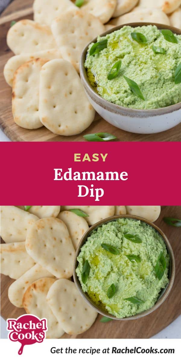Dip, text overlay reads "easy edamame dip."
