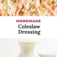 Salad, text overlay reads "homemade coleslaw dressing."