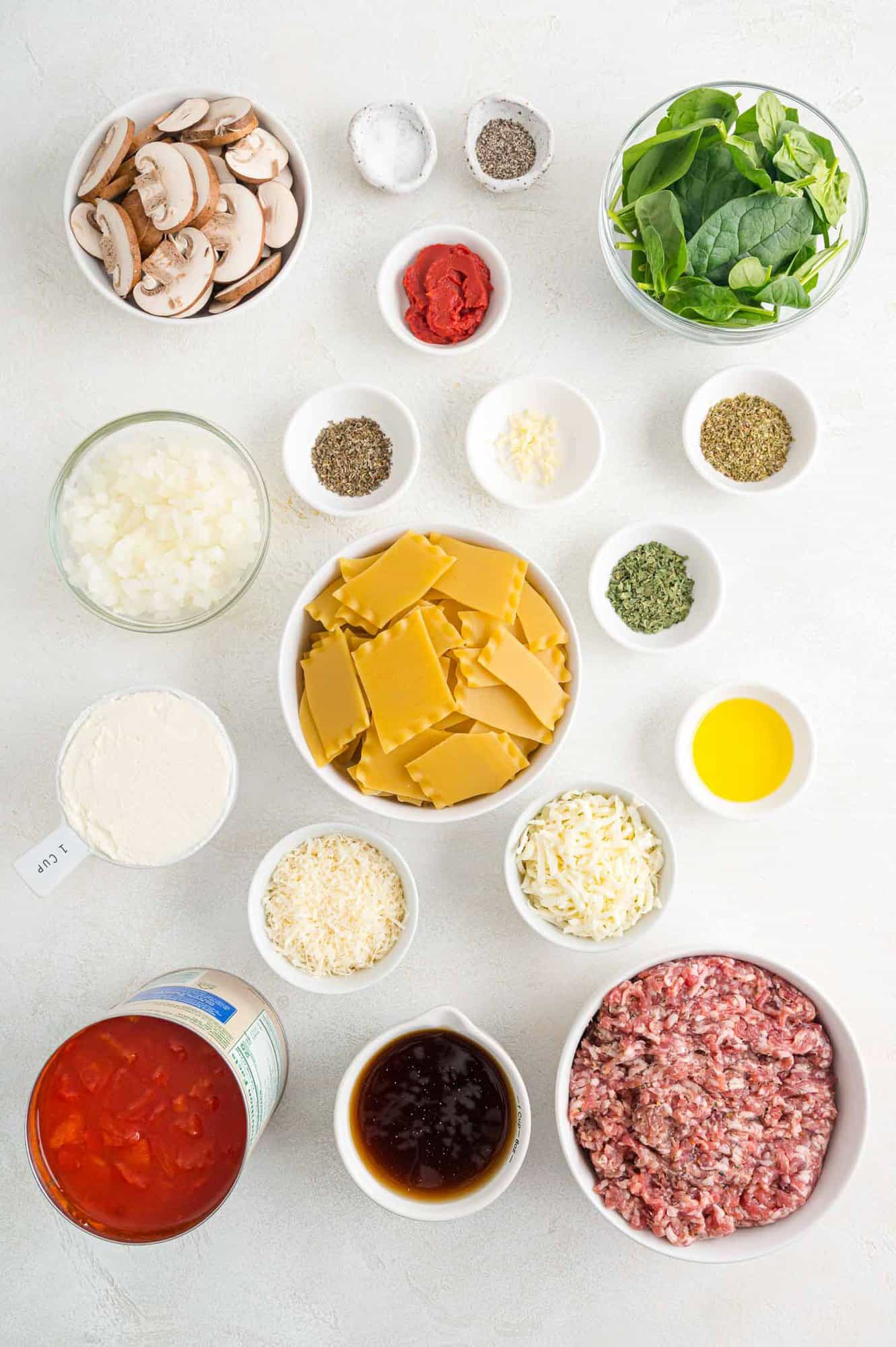 Ingredients needed for recipe in separate bowls.