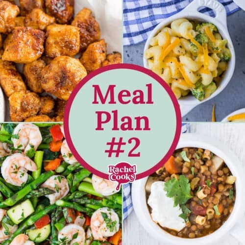 Four recipe images, text overlay reads "meal plan #2."