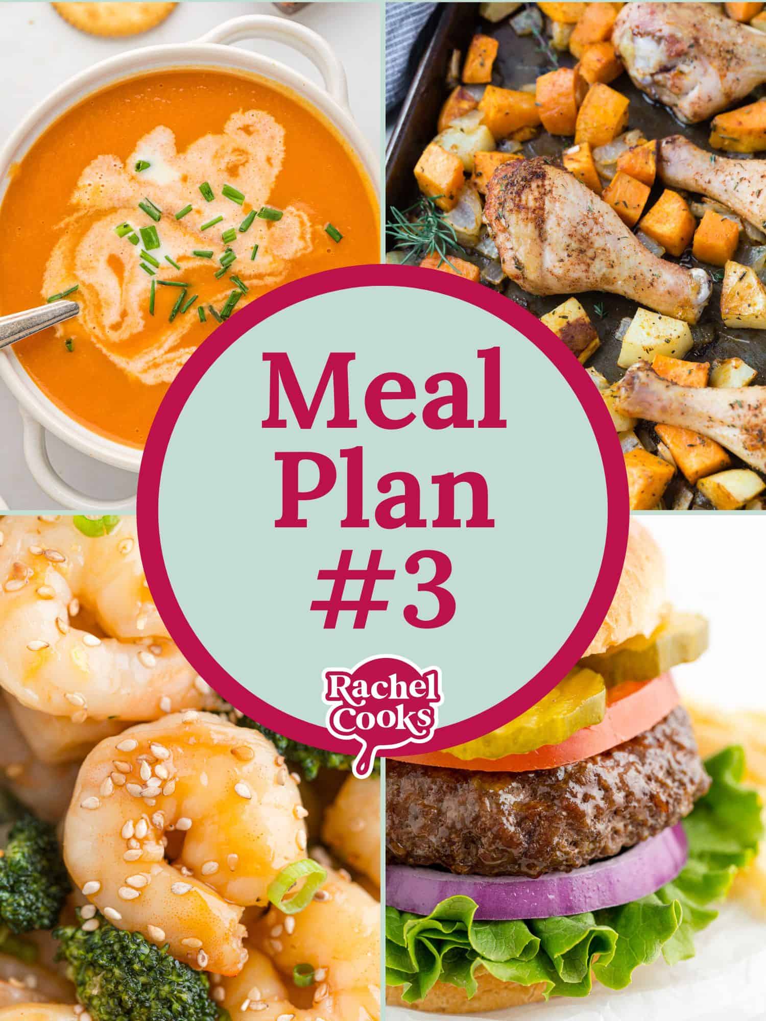 Four recipe images, text reads "meal plan #3."