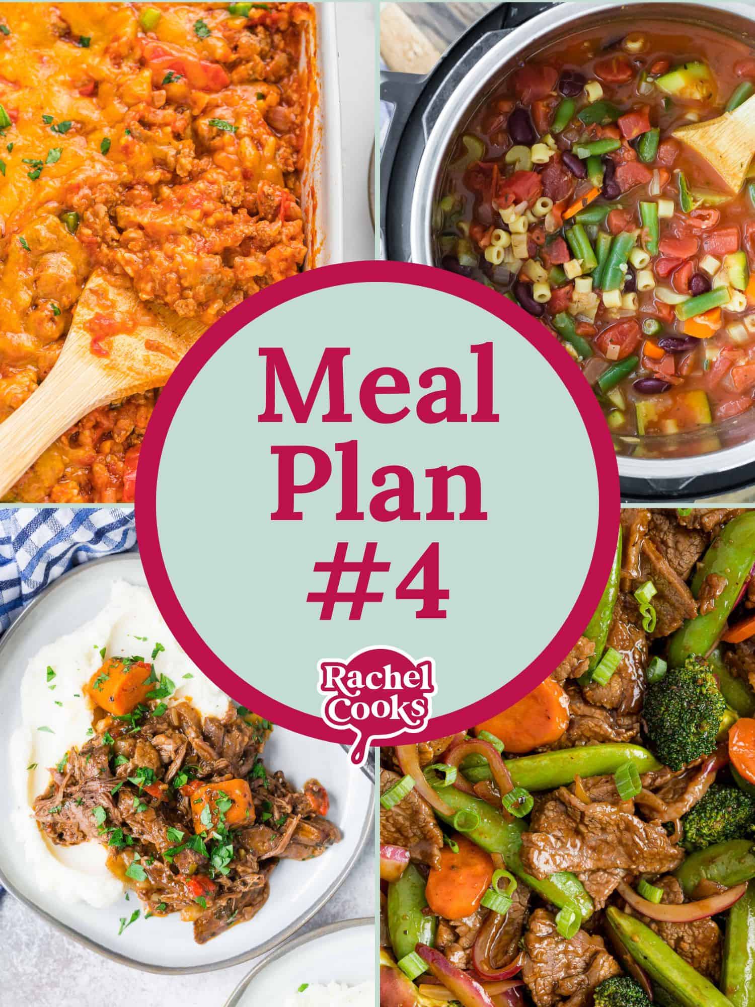 Four recipe images, text reads "meal plan #4."