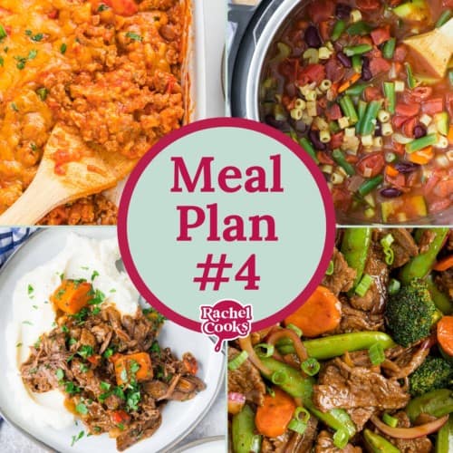 Four recipe images, text reads "meal plan #4."