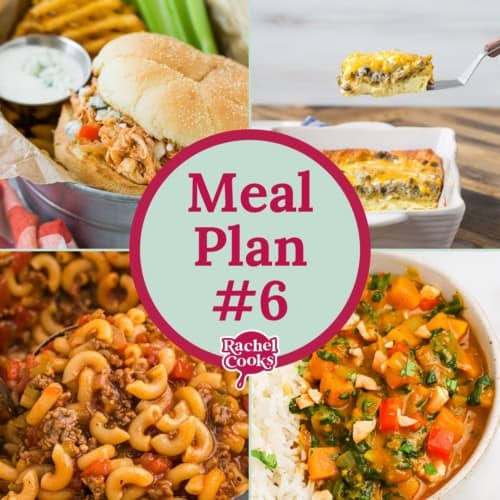 Four recipe images, text reads "meal plan #6."