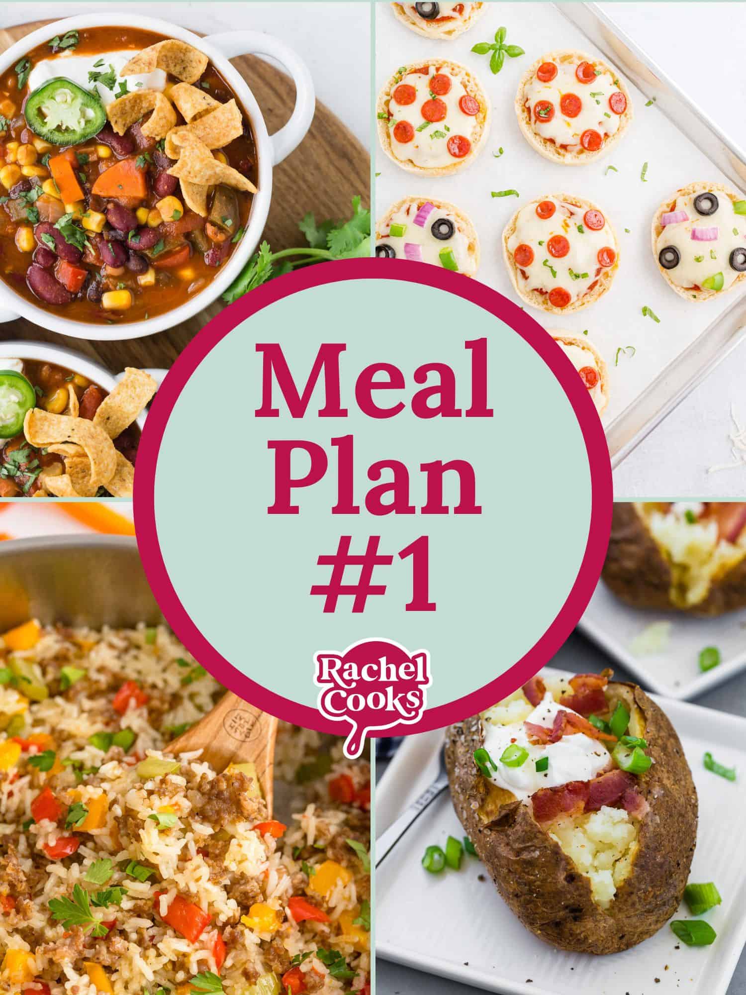 Four recipes with text overlay that reads "Meal Plan #1."