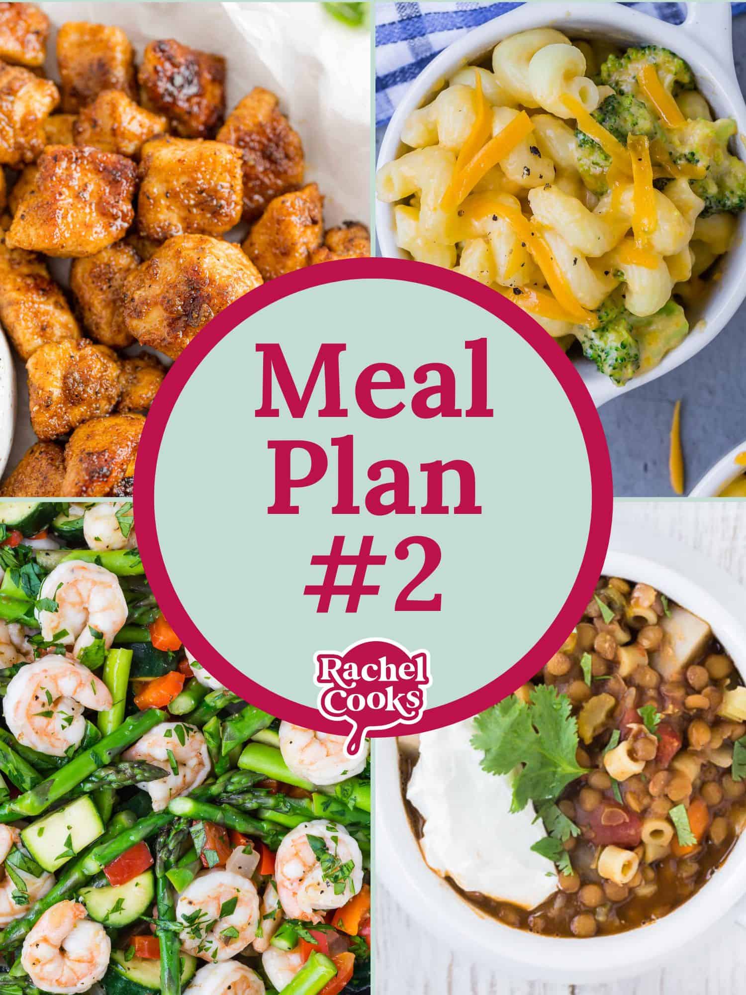 Four recipe images, text overlay reads "meal plan #2."