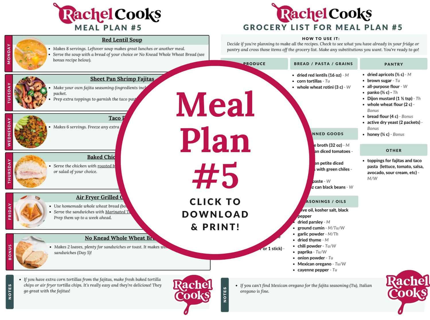 Preview of meal plan with text that reads "meal plan #5."