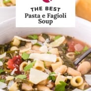 Soup, text overlay reads "the best pasta e fagioli soup."