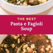 Soup, text overlay reads "the best pasta e fagioli soup."