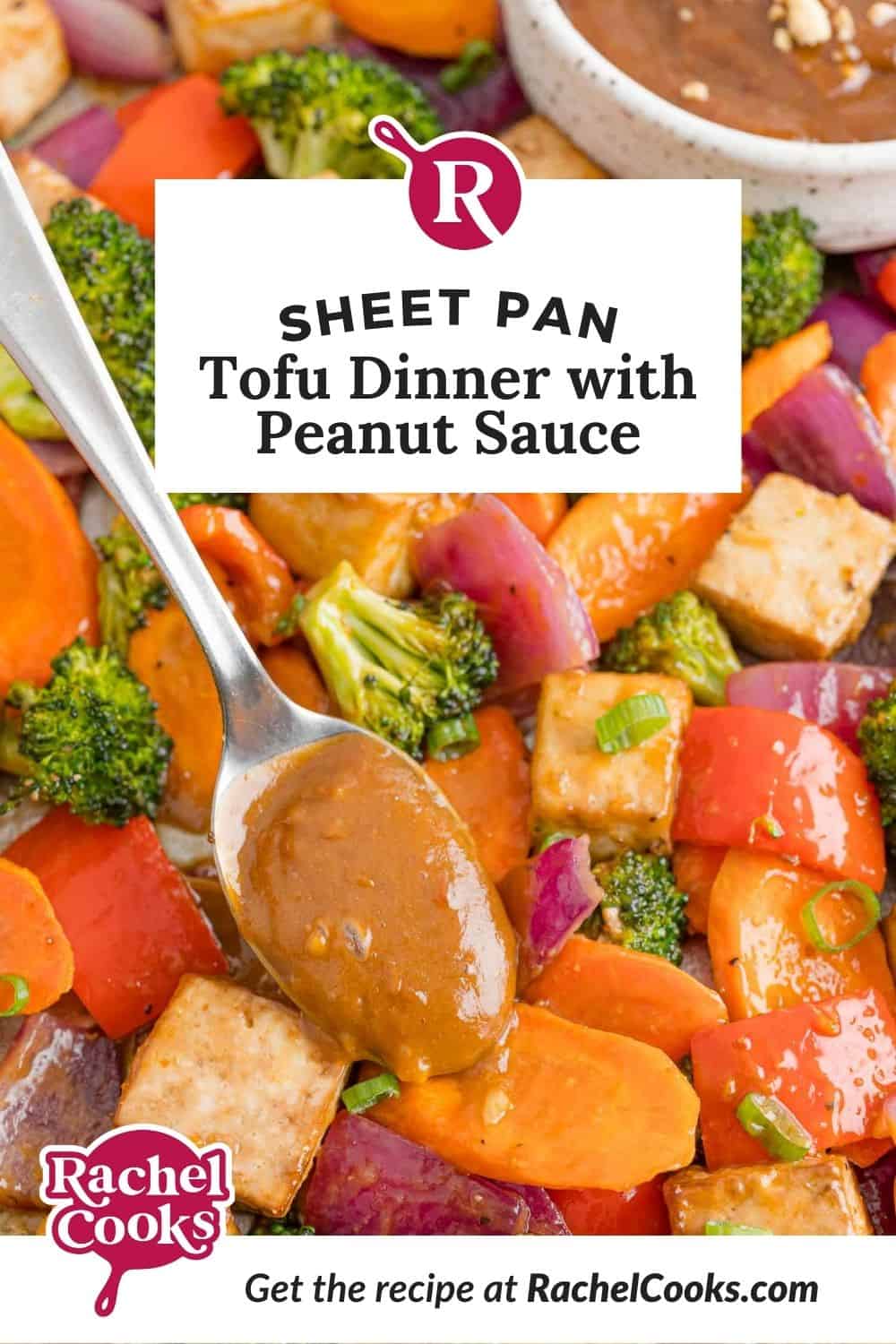 Tofu sheet pan dinner with text overlay of recipe name.
