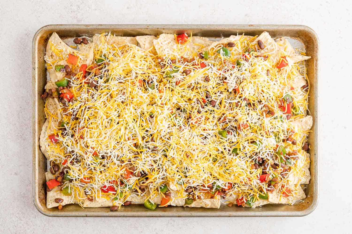 Nachos before baking.